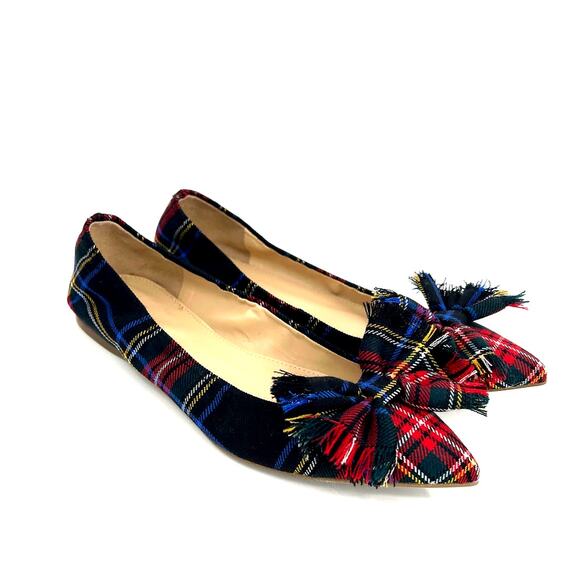 J.CREW Lottie Tartan Plaid Bow Pointed Flats - Picture 1 of 7